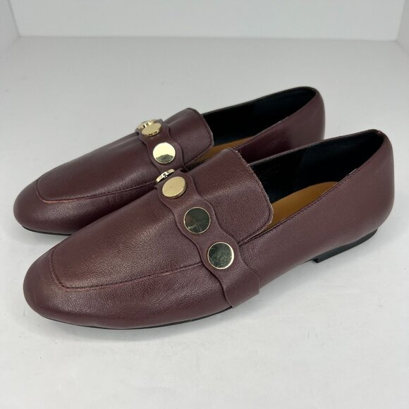 Kensie Womens Rayna Auburn Leather Gold Studs Slip On Flats Size 7 M Loafers - Picture 1 of 9